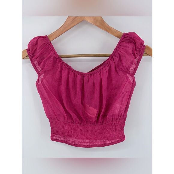 superdown Tops - Superdown pink shimmer sheer crop top women’s S NWT festival preppy